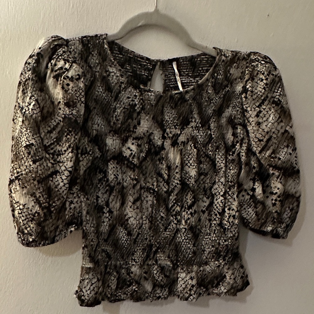 Free People Monochrome Snake Print Blouse - Preloved
